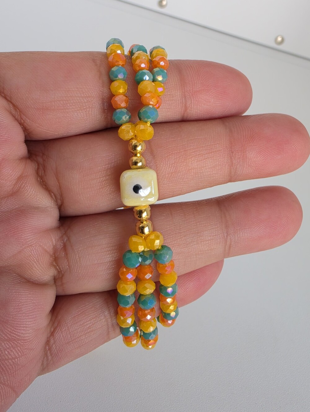 Handmade Multicolor Crystal Beaded Evil Eye Adjustable Bracelet